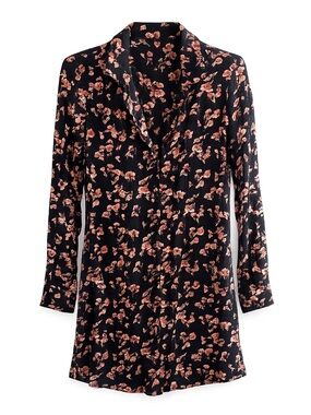 Reformation Black Floral Button-Front Blouse with Dusty Rose Print